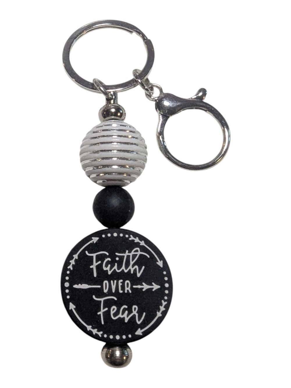 Handcrafted Faith Over Fear Black Beaded Keychain Bag Charm NEW
